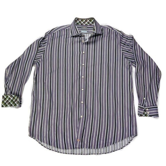 Thomas Dean Dress Shirt Mens Size XXL Tall Striped Long Cuff Sleeve Button Down - Picture 1 of 12